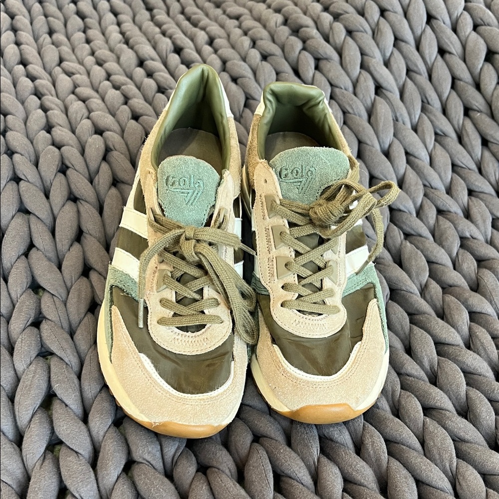 Gola Women's Olive Green and Beige Sneakers